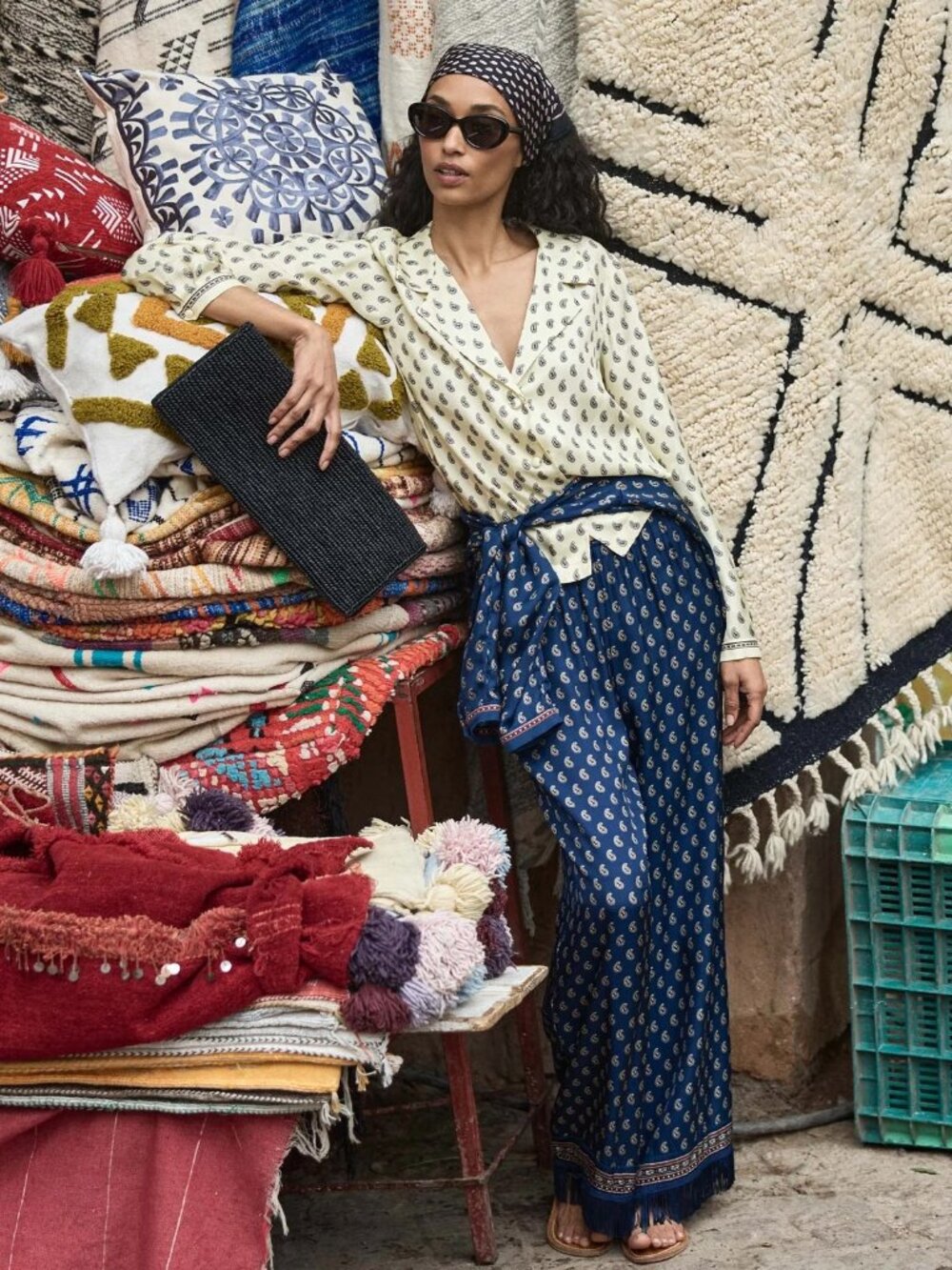 DOEN LAVON FRINGE PANT IN BLEU TAORMINA PAISLEY